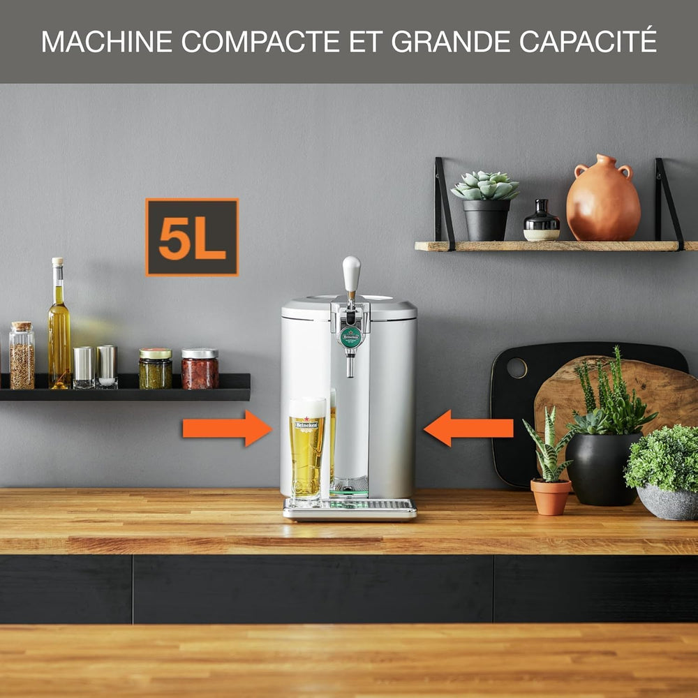 Krups Beertender Draft Beer Machine, 5 L Kegs, Heineken Group Brands, Indicator Light, Perfect Temperature and Foam, Cold Beer, Easy Installation, Compact VB452E10