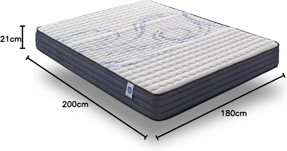 NATURALEX - Matelas PerfectSleep 180x200 - Épais 30 cm - Soutien Mousse à mémoire de Forme - Accueil Blue Latex - Confort Ferme - Respirant - 7 Zones - Réversible - Haute Densité - Fabriqué en Europe