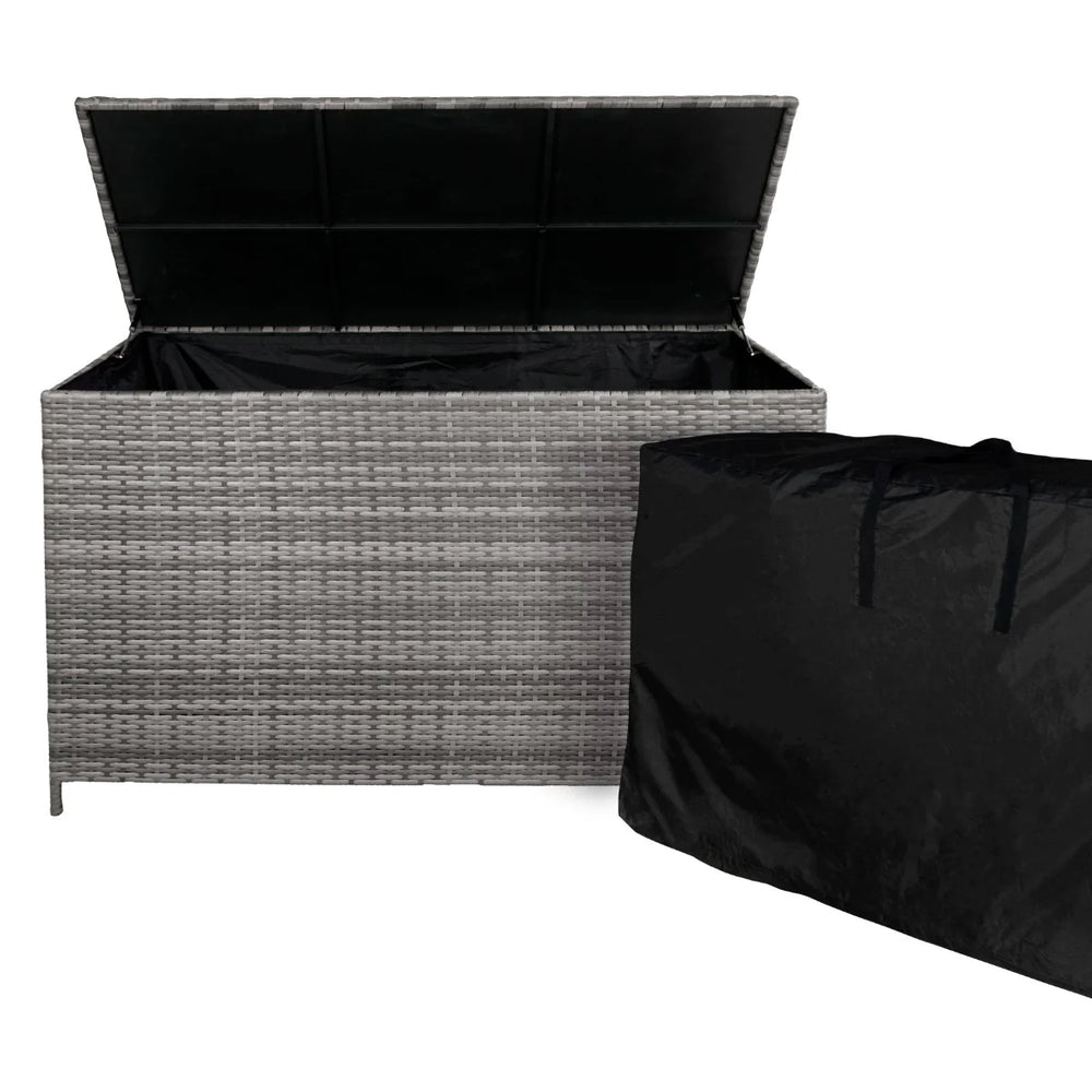 Salon de Jardin 9 personnes & Coffre de Rangement en Rotin – Gris Jardi
