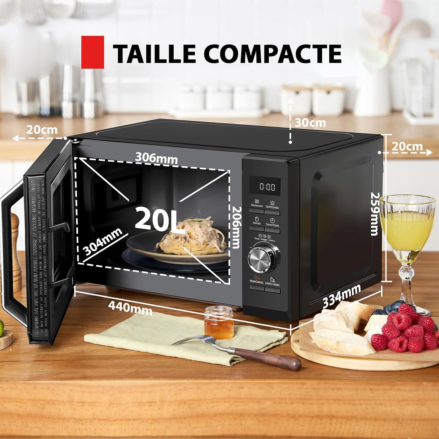 Toshiba Micro-ondes 20L MW2-MM20P(BK), Micro-ondes sur Pied, 800W, 5 Niveaux de Puissance, avec Décongélation Facile, éclairage LED à l'intérieur, Noir