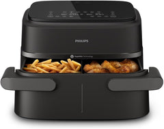 Philips Air Fryer 3000 Series Double Basket - Healthy, Fast and Versatile Cooking, 9 Litre Capacity, Touch Screen, Two Drawer Design (NA350/00)