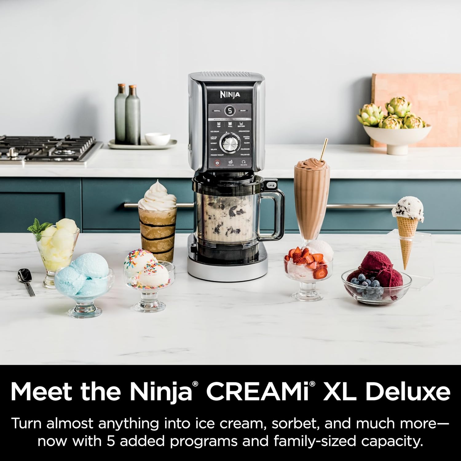 Ninja NC301 CREAMi Ice Cream Maker, for Gelato, Mix-ins, Milkshakes, Sorbet, Smoothie Bowls & More, 7 One-Touch Programs, with (2) Pint Containers & Lids, Compact Size, Perfect for Kids, Silver