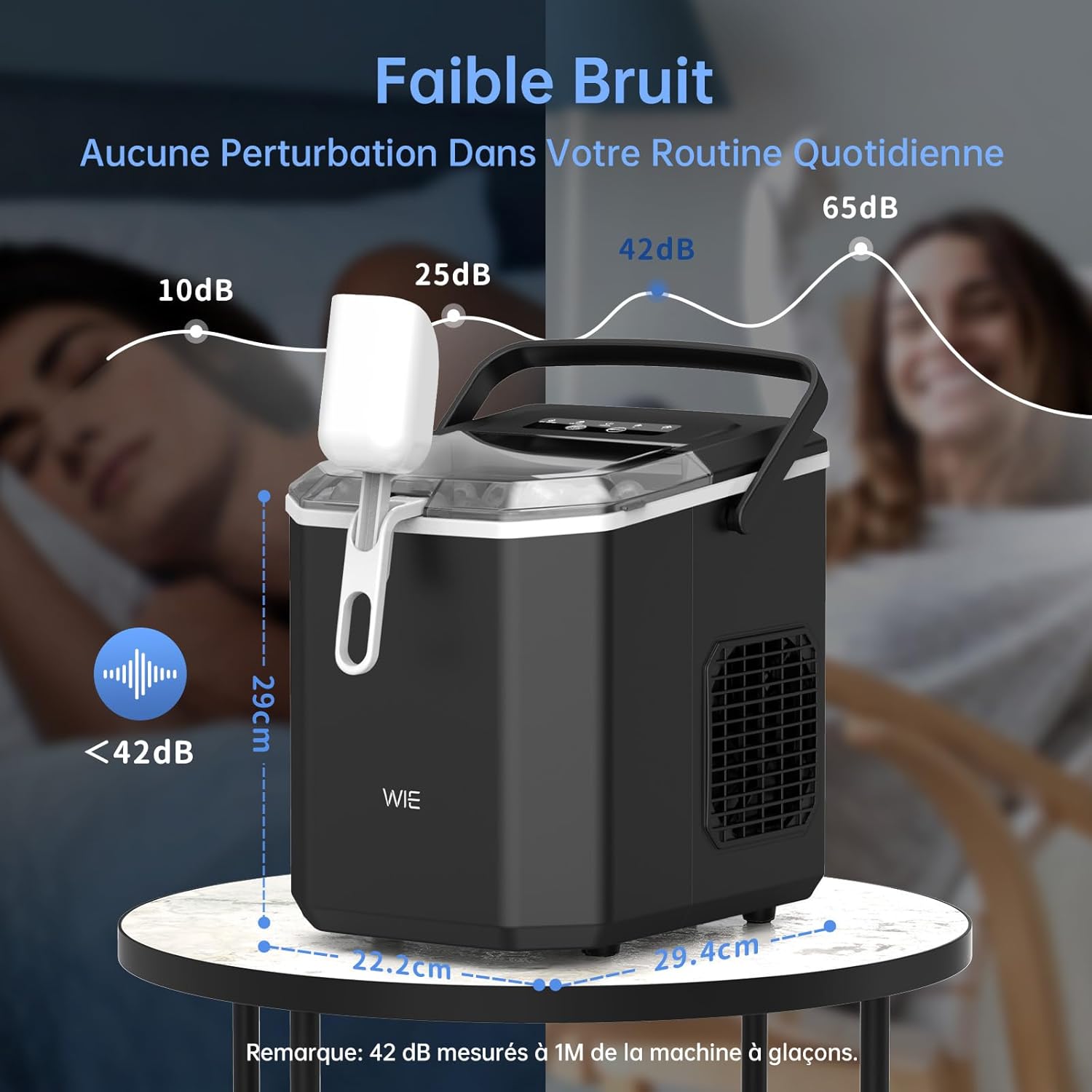 WIE Ice Maker, 12kg in 24h, Quiet Counter Top Ice Maker with Ice Scoop, Self-Cleaning and Portable Ice Maker for Home/Kitchen/Camping
