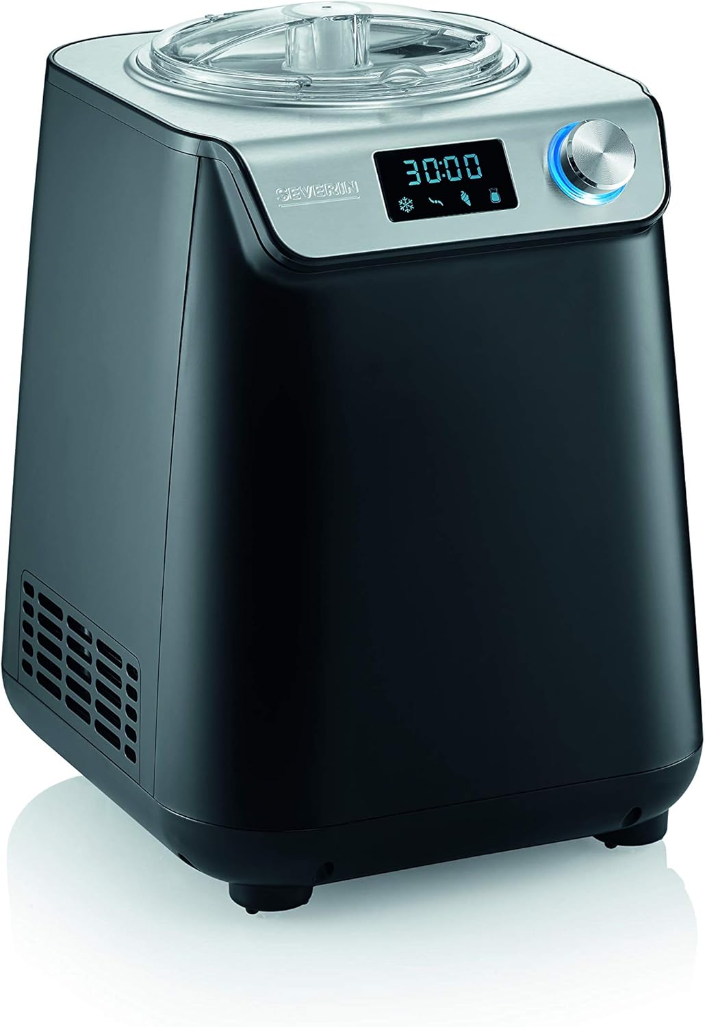 SEVERIN 2-in-1 Ice Cream Maker Compact 135 W, Electric Ice Cream Maker and Yogurt Maker with 1.2 L Capacity, Ice Maker with Recipe Book, Black, EZ 7407