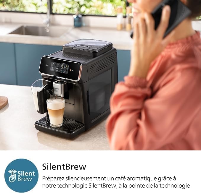 Philips Série 2200 Machine Expresso Automatique - 2 Boissons, Mousseur à Lait Classique, Écran Tactile, Broyeur Céramique, Aroma Seal, Noir Mat (EP2220/10)