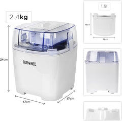 Duronic IM540 Machine à glace et sorbetière électrique Cuve amovible en inox de 1,5 litres Turbine idéale pour créer des glaces sorbets yaourts glacés crèmes glacée et desserts faits maison
