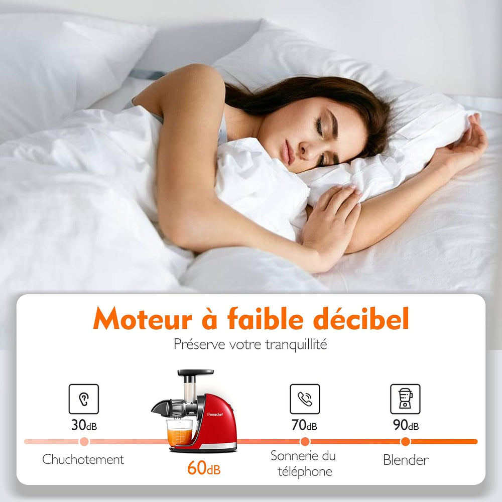 AMZCHEF Extracteur Jus - Extracteur de Jus de Fruits et Légumes - Presses-agrumes à Froid sans BPA avec 2 Tasses et Brosse - Fonction de Mastication Inversée pour Éviter les Blocages - Argent