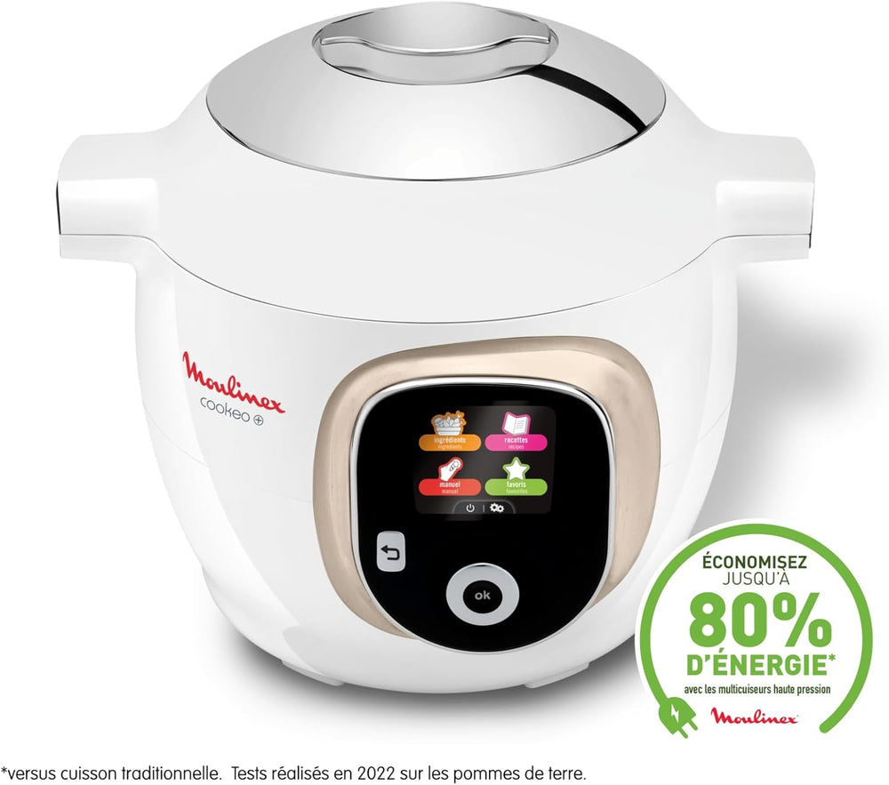 Moulinex, Cookeo Multicuiseur intelligent 6L, 150 recettes intégrées, Cuisson sans surveillance, Ecran intuitif, Guide de cuisson, Application MyMoulinex, 1600W, Blanc, 15 ans réparabilité