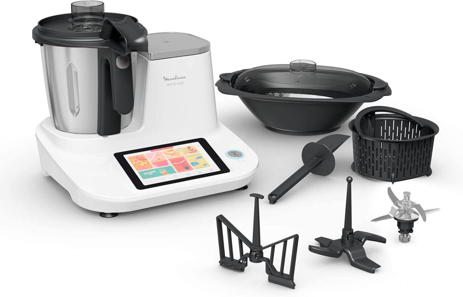 Moulinex Clickchef Compact Multi-Function Cooker, 3.6 L, 1400 W, 5 Programs, 32 Functions, Built-in Kitchen Scale, Steamer, Mixer HF456810 [Control Screen]