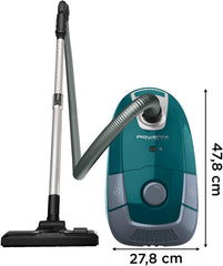 Rowenta Power XXL Aspirateur avec Sac, 4,5 L, Moteur Basse consommation 900 W Max, Performant, Très Bien accessoirisé RO3143EA, Bleu Pétrole/Gris