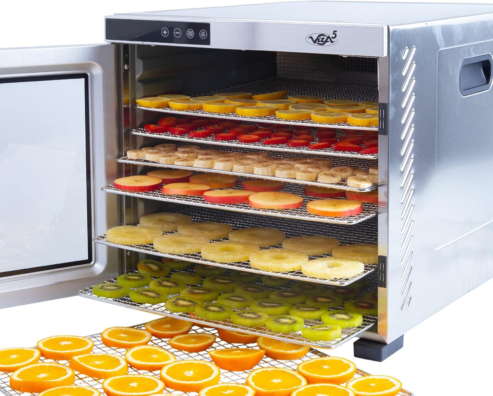 Vita5 Nobel Pro6 Deshydrateur Alimentaire avec 6 Plateaux en Inox - Déshydrateur avec Minuterie 24h et Température 35-75 °C - Deshydrateur Viande, Fruits, Champignons - 650W Déshydrateur Alimentaire