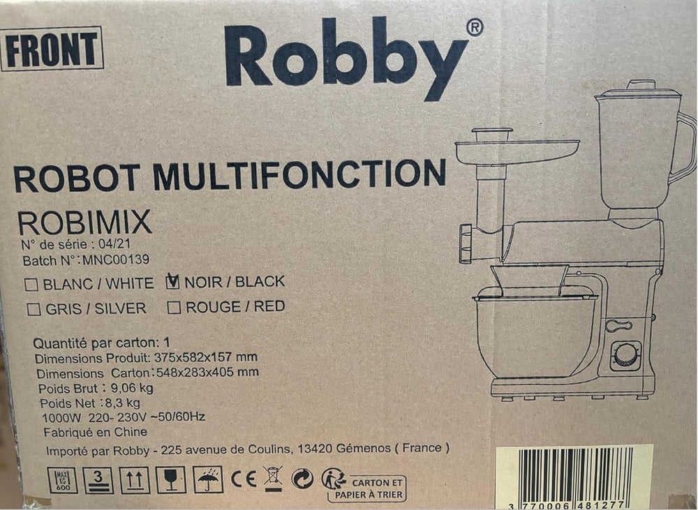 Robot Multifonctions 5l 1000w Noir Avec Hachoir Et Blender 1,5l En Verre - ROBIMIX NOIR
