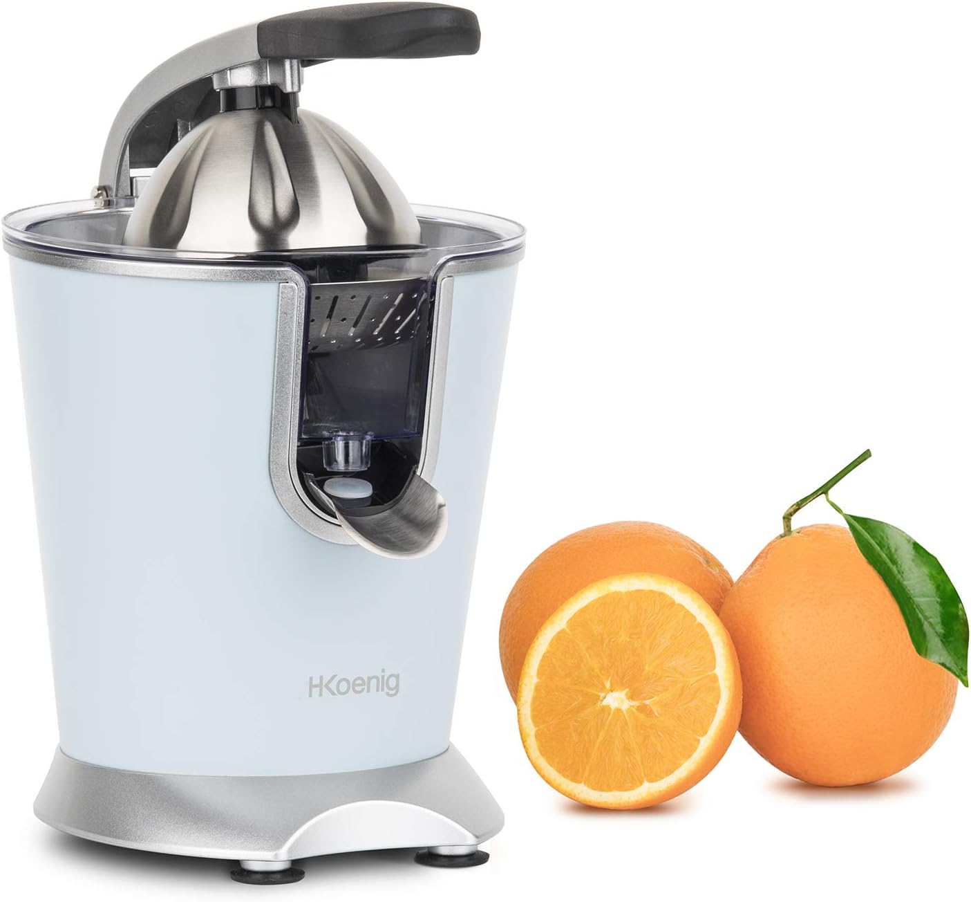 H.Koenig AGR80 160W Professional Electric Citrus Juicer Stainless Steel Lever and Filter Drip Free BPA Free Dishwasher Safe Parts