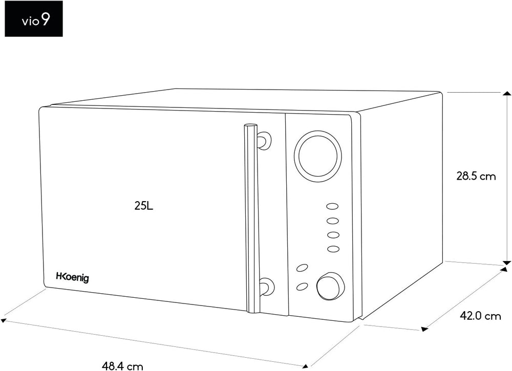 H.Koenig Micro-Ondes Four Grill 2 en 1 VIO9, 25L, Plateau tournant 27cm, 10 modes de cuisson jusqu’à 1000W, Décongélation, Cuisson combinée, écran LCD [Classe énergétique A+]