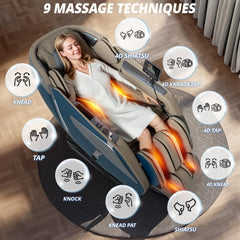 HealthRelife Fauteuil de Massage Complet du Corps avec Balayage corporel Mains robotiques 3D Housse de siège de Massage Shiatsu Intelligente avec Fonction vocale Chauffage du Dos (Bleu)
