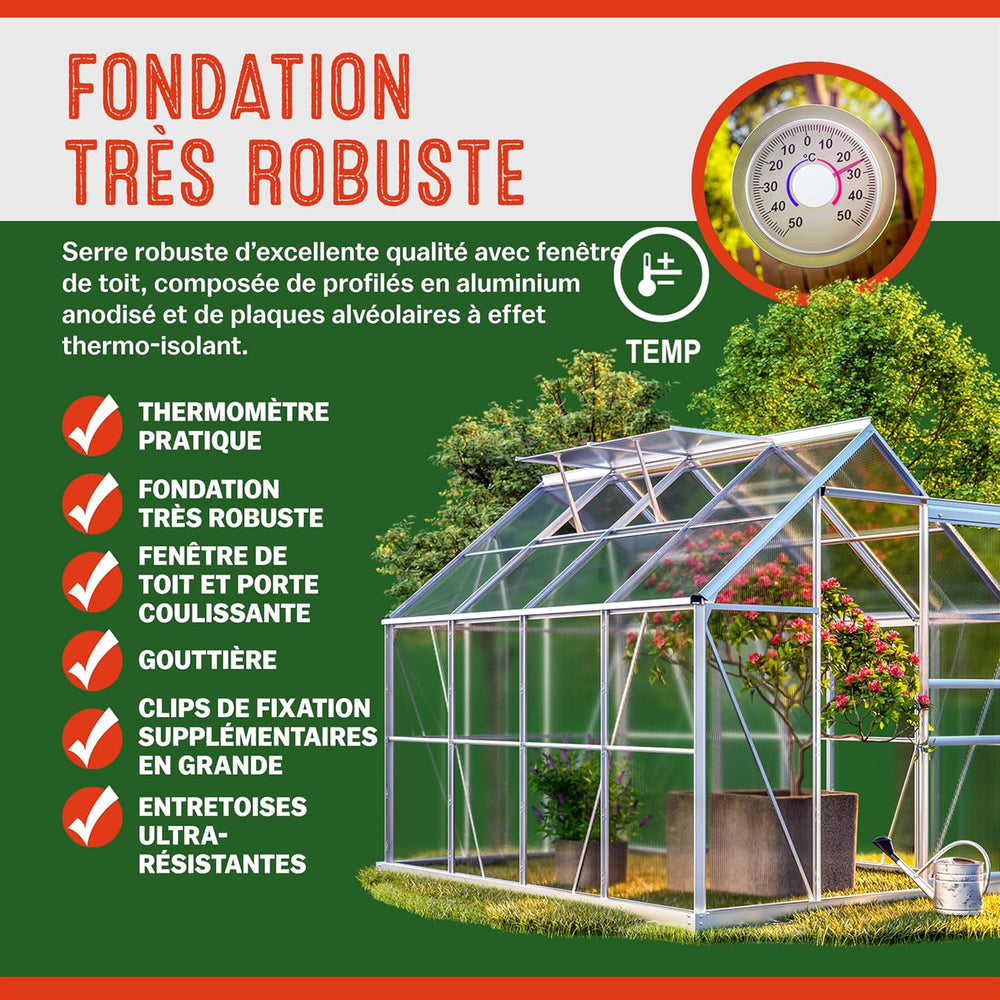 Gardebruk Serre de Jardin en Aluminium 7,63m³ abri extérieur pour Plantes légumes 250x190x195cm avec fenêtres