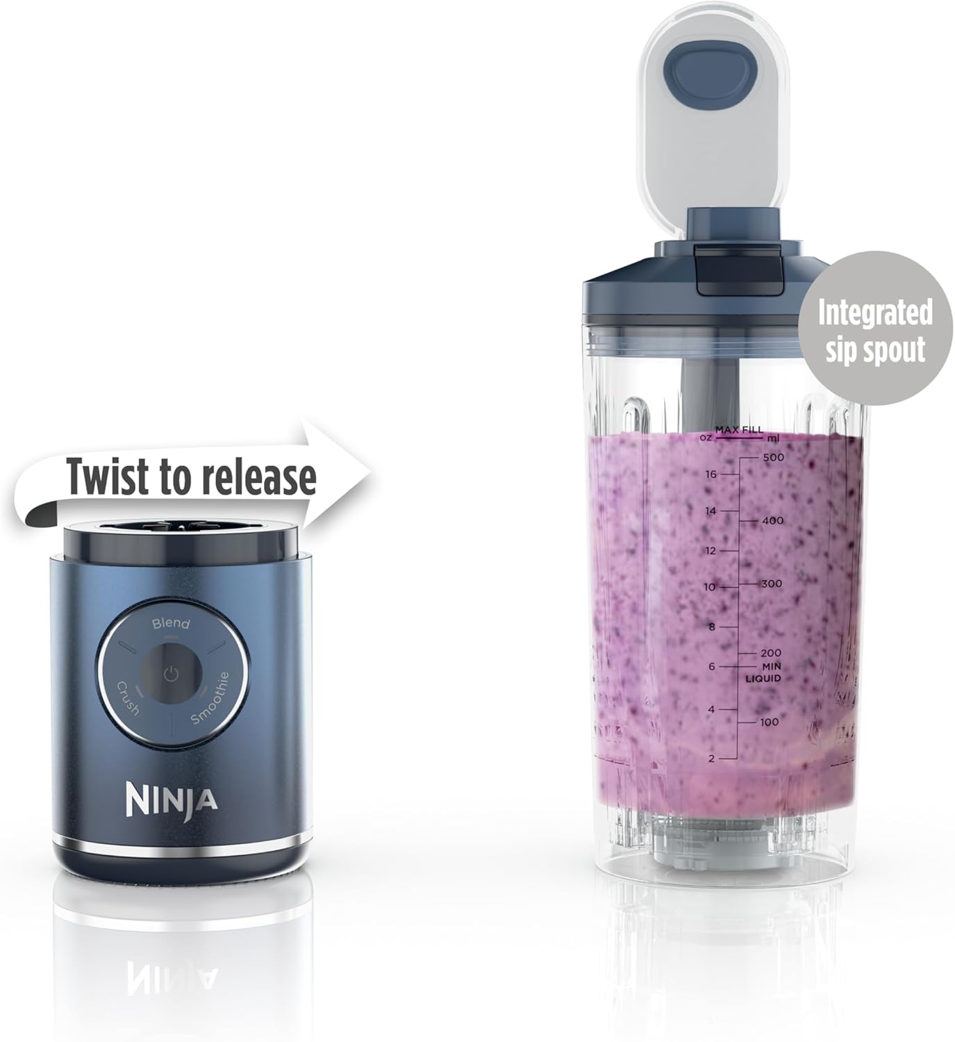 Ninja Blast Max, Portable Blender + Twist & Go, Personal Smoothie, Blend, Ice Crush, 3 Programs, Cordless, 22 oz removable Vessel, Dishwasher Safe, Leakproof, Pink, BC251PK