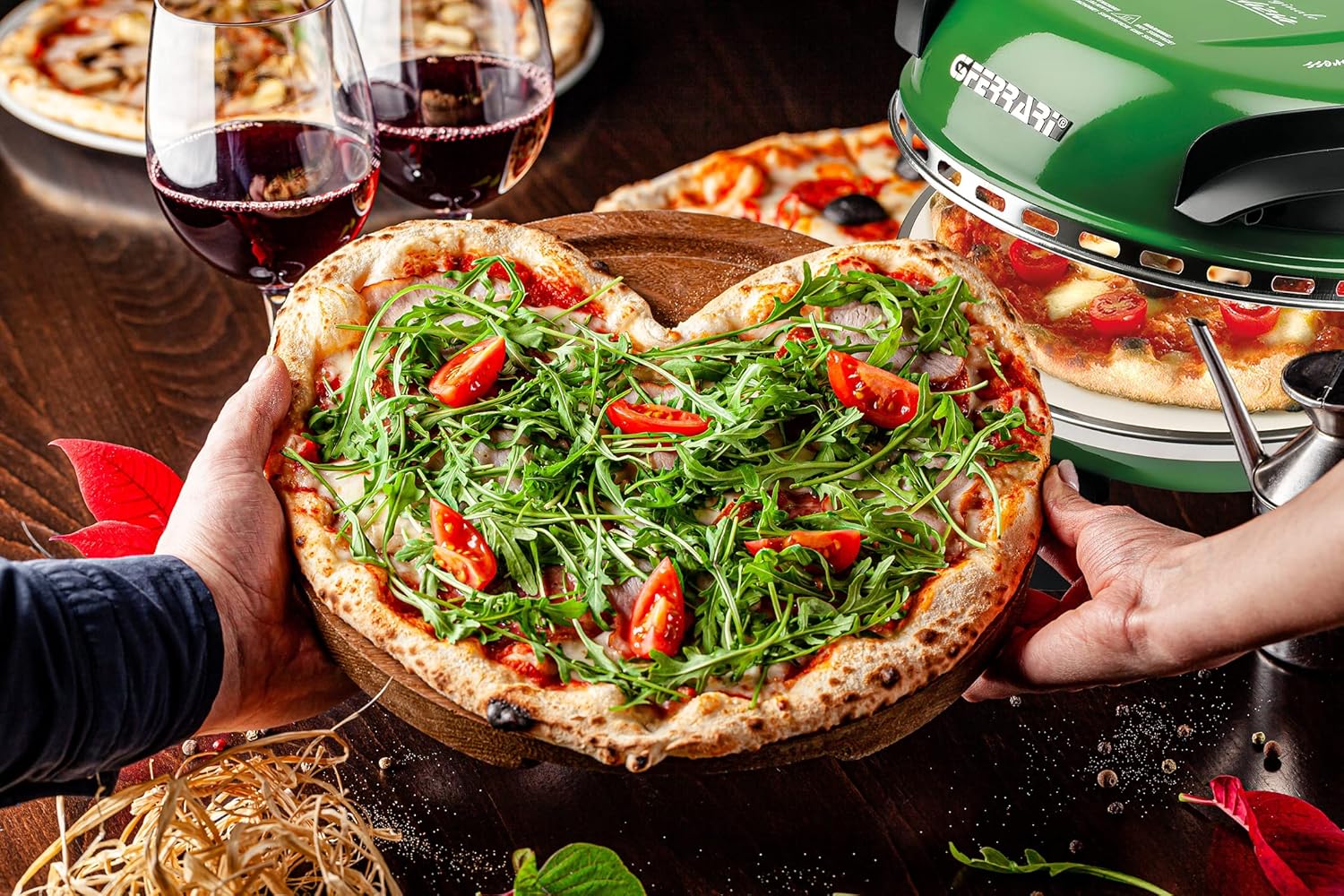 G3 Ferrari G10006 Pizza Express Delizia, 1200 W Pizza Oven, Adjustable Thermostat up to 400°C, Cooks Tasty Pizza in 5 Minutes, Double Resistance, Recipe Book and Spatulas Included - Black
