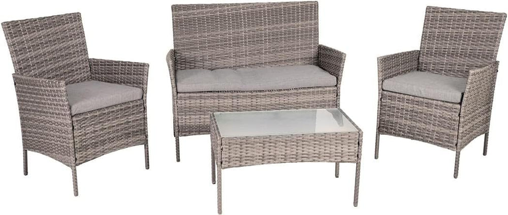 Greemotion Morelia Salon de Jardin 4 pièces en rotin synthétique avec Table, canapé, 2 fauteuils, Marron/Beige