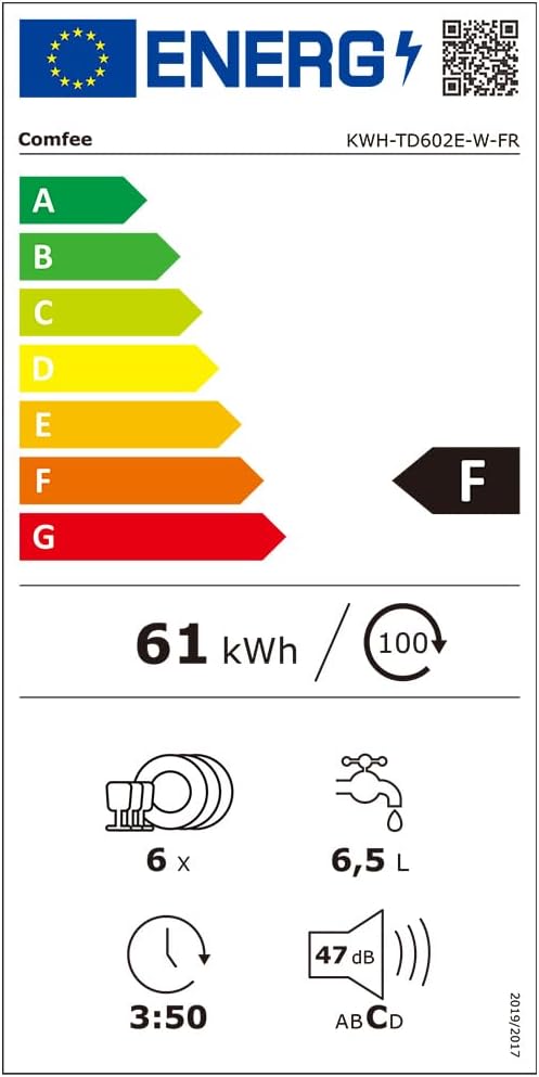 COMFEE’ TD602E-W | Lave-vaisselle Compact 6 Couverts