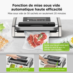 Bonsenkitchen Powerful and Quiet Food Vacuum Sealer with Globefish Technology for Continuous Work, Locked Handle Design, Integrated Cutter, 2 Rolls of Bags Included