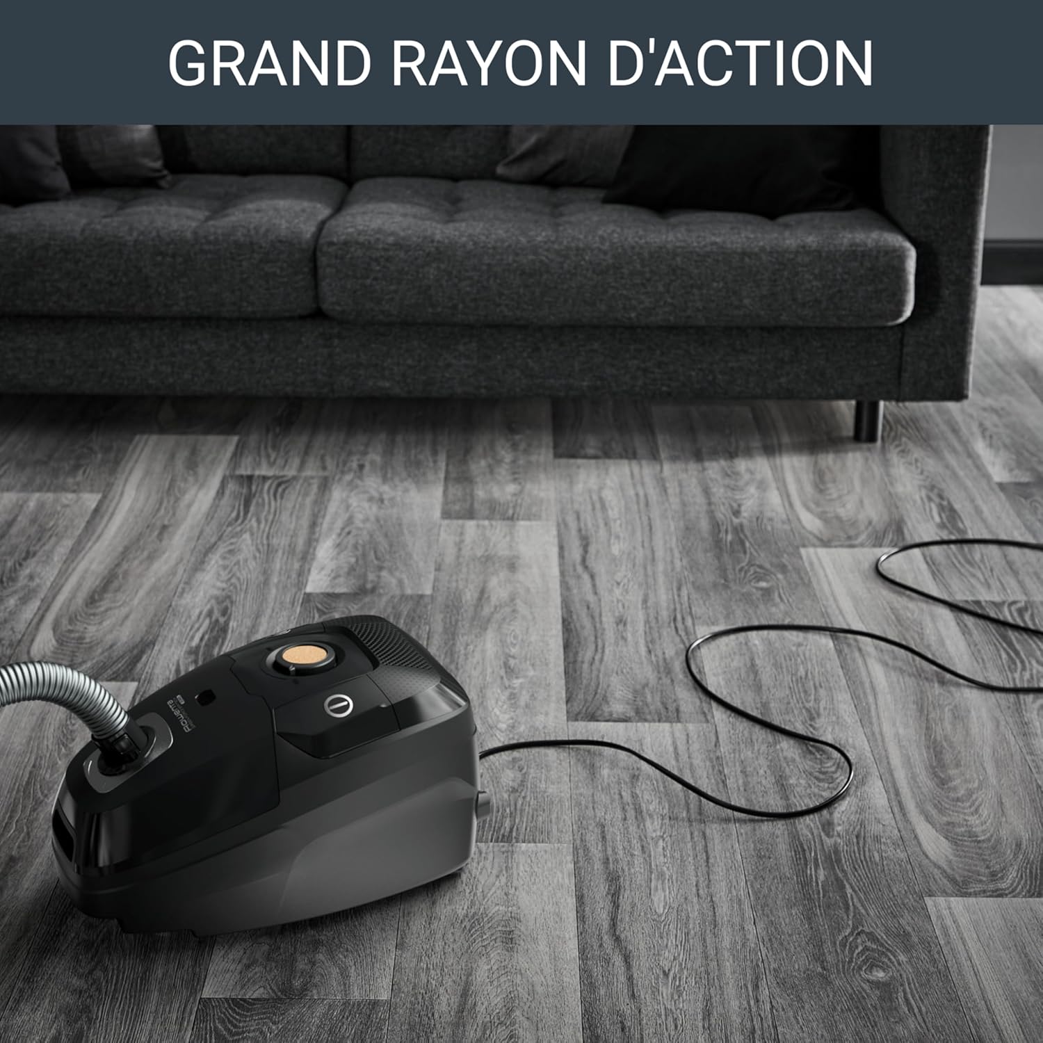 Rowenta Green Force Max Silence Vacuum Cleaner with Bag, 900 W Max, High Filtration, Quiet, Eco-Responsible, Made in France, Black/Aluminium RO6136EA