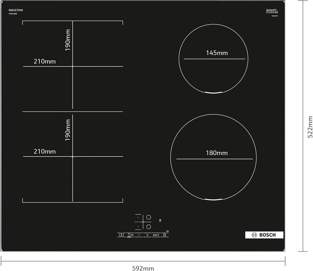 Bosch PUJ611BB5E, Série 4, Plaque induction, 3 feux, 60 cm, Noir, Sans cadre