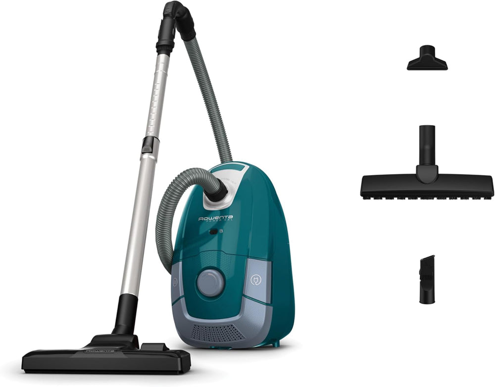 Rowenta Power XXL Aspirateur avec Sac, 4,5 L, Moteur Basse consommation 900 W Max, Performant, Très Bien accessoirisé RO3143EA, Bleu Pétrole/Gris