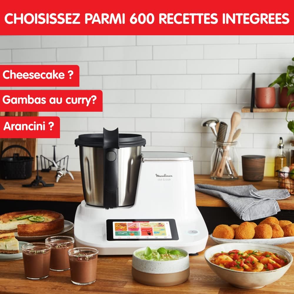 Moulinex Clickchef Compact Multi-Function Cooker, 3.6 L, 1400 W, 5 Programs, 32 Functions, Built-in Kitchen Scale, Steamer, Mixer HF456810 [Control Screen]