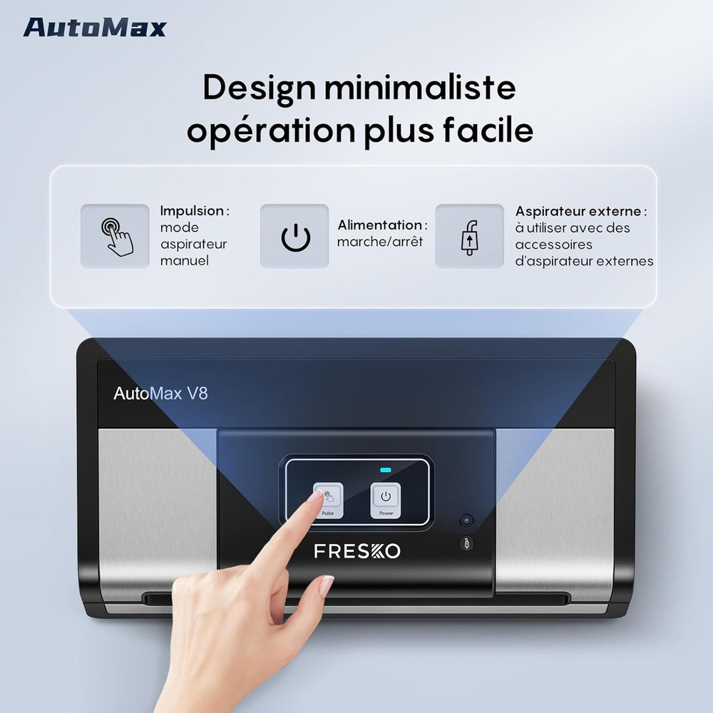 FRESKO Automatic Vacuum Sealer Machine, 140 Watts, Hands-Free Vacuum Machine, Dry/Wet Detection, 2 Roll Bag, Built-in Cutter and Bag Storage (AutoMax V8)