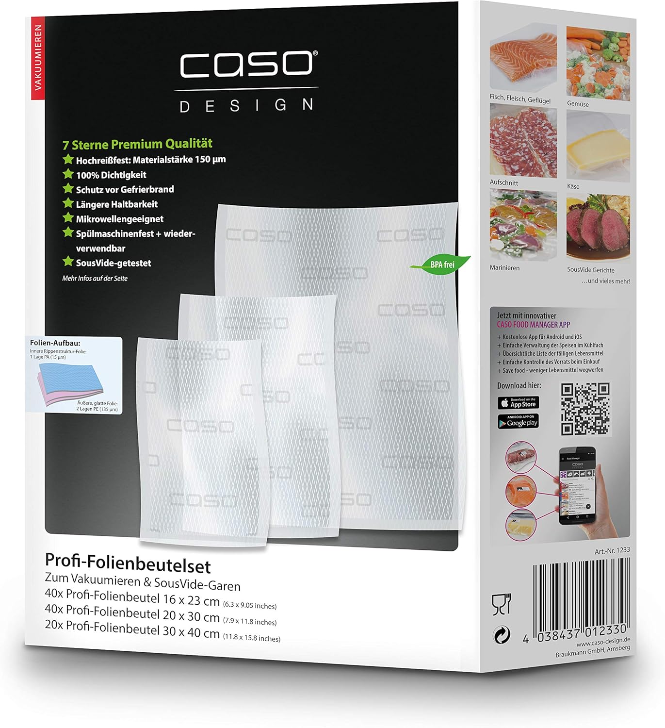Caso FastVac 500, Professional Commercial Vacuum Sealer, Stainless Steel, Double Piston Pump, 15 Litres/Minute, Includes 2 Free Foil Rolls