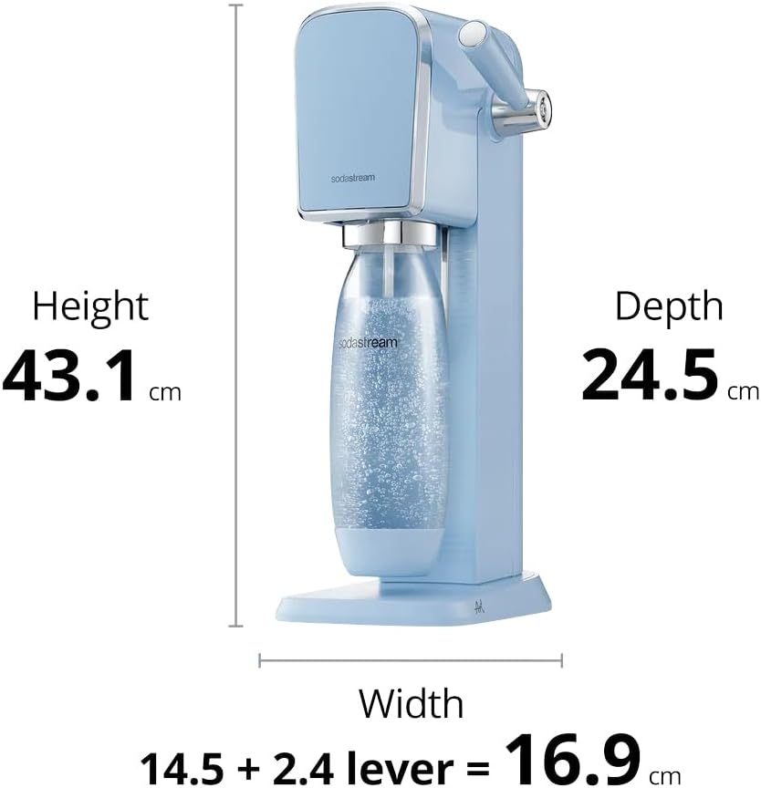 SodaStream ART Sparkling Water and Soda Machine | Pack of 1 Bottle 1 L + 1 Bottle 0.5 L Dishwasher Safe + 1 60L Gas Refill Clip On | Black [Amazon Exclusive]