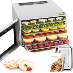 Kwasyo Food Dehydrator, 10 Trays • Desiccator with Timer (24H) • Fruit and Vegetable Dehydrator Adjustable Temperature (30 to 90°C) + 1 x Recipe Book