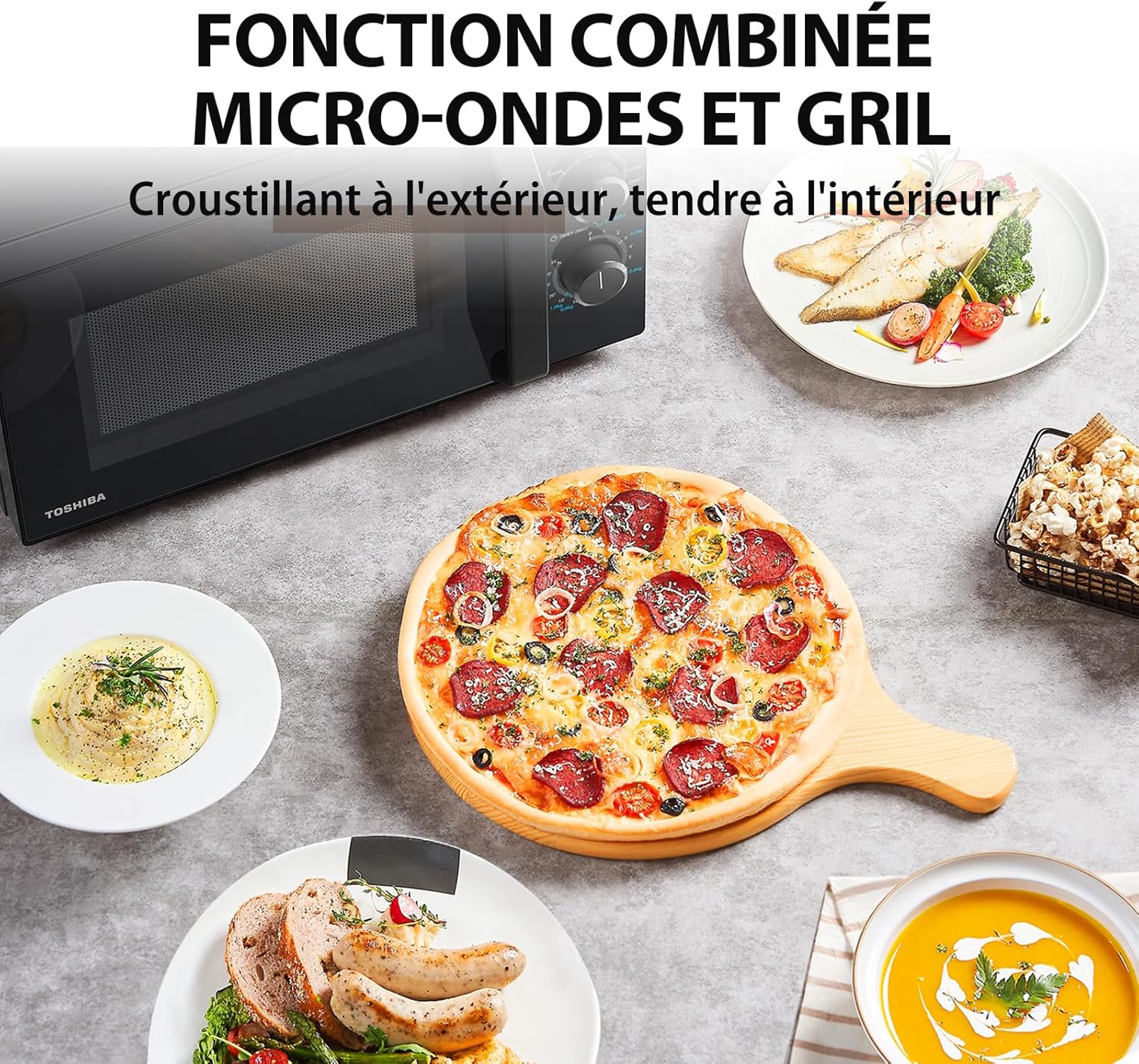 Toshiba Micro-ondes 20L MW2-MM20P(BK), Micro-ondes sur Pied, 800W, 5 Niveaux de Puissance, avec Décongélation Facile, éclairage LED à l'intérieur, Noir