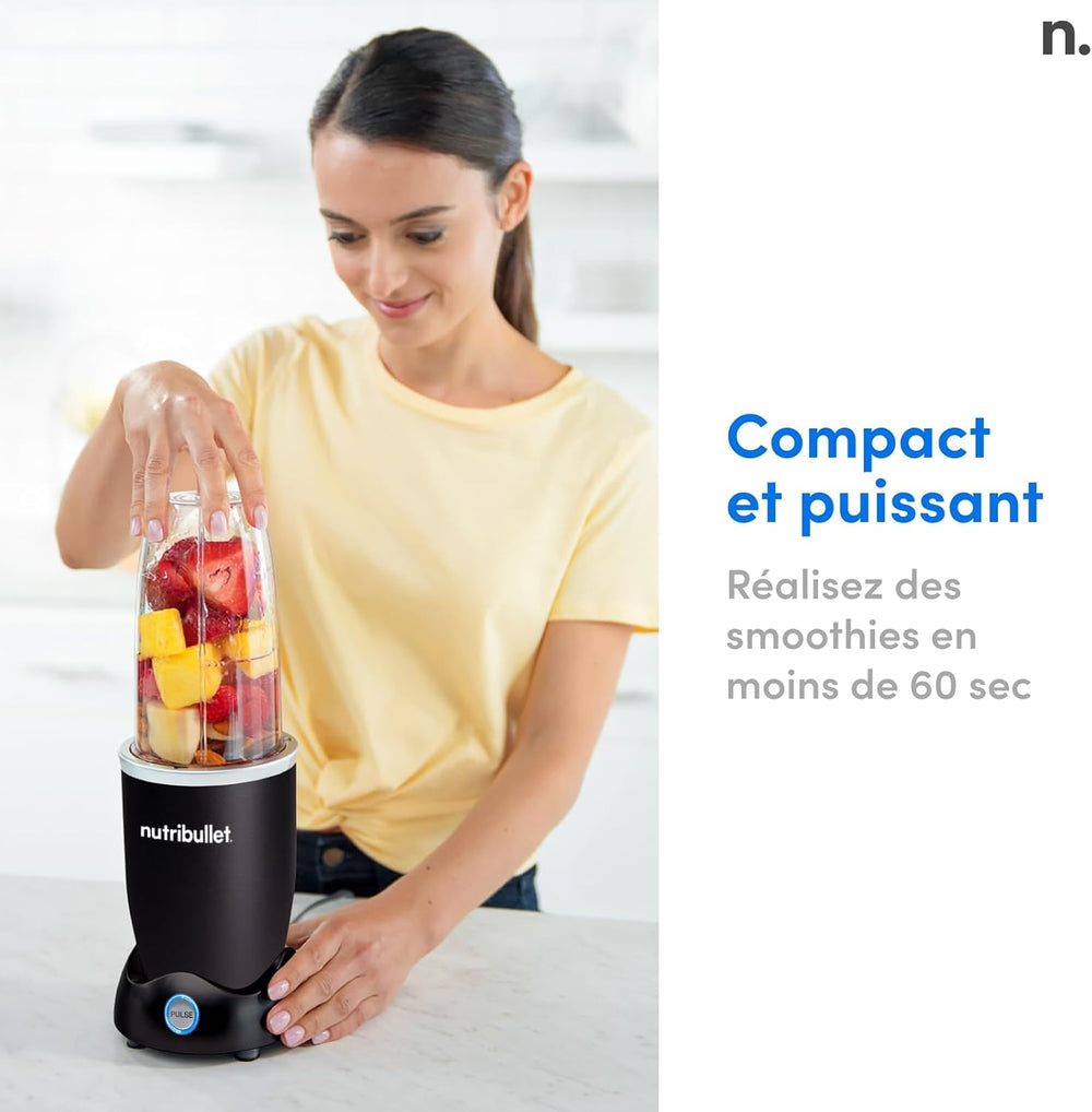 Nutribullet Pro 1200, Blender électrique, Broyeur, Smoothie Blender, Blender multifonctions, puissance 1200w, verres 700ml et 900ml, noir, NB120MB