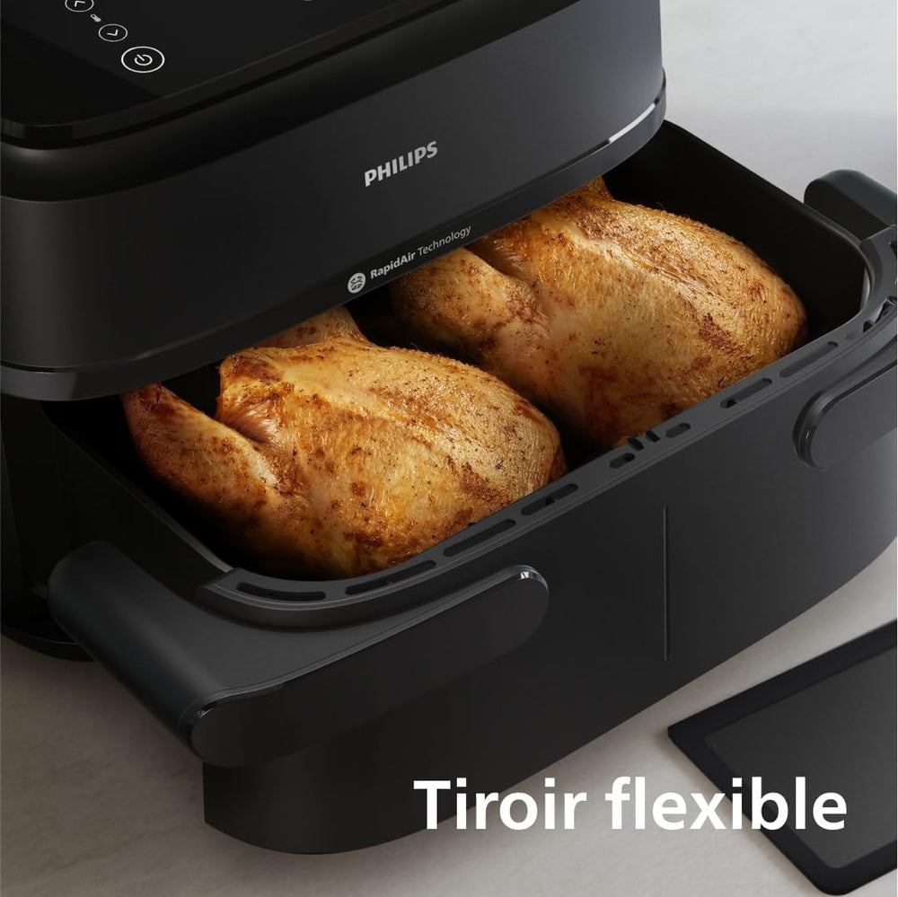 Philips Air Fryer 3000 Series Double Basket - Healthy, Fast and Versatile Cooking, 9 Litre Capacity, Touch Screen, Two Drawer Design (NA350/00)