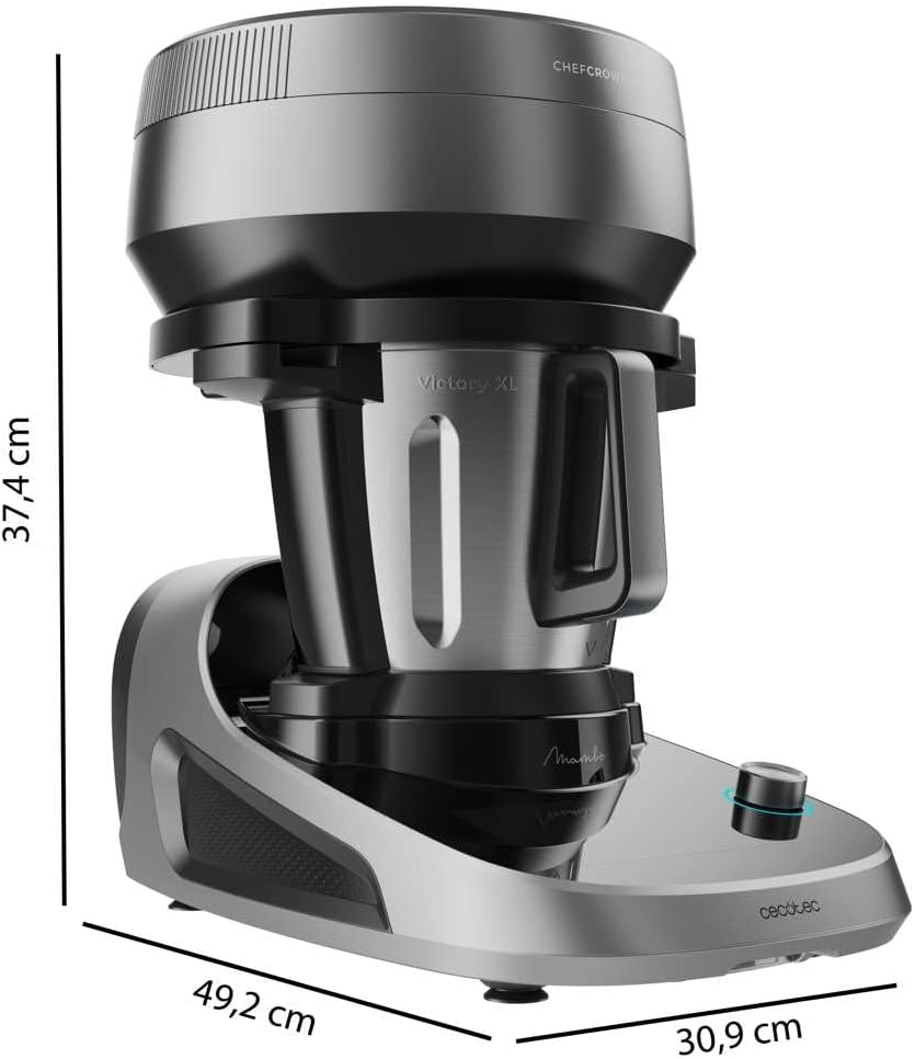 Cecotec Robot de Cuisine Mambo Black. 23 Fonctions, 10 Niveaux de Température, 1700W, 2,5 kg de Pâte, Cruche de 3,3L, 10 Vitesses, Minuterie, Température Réglable de 37 °C à 120 °C
