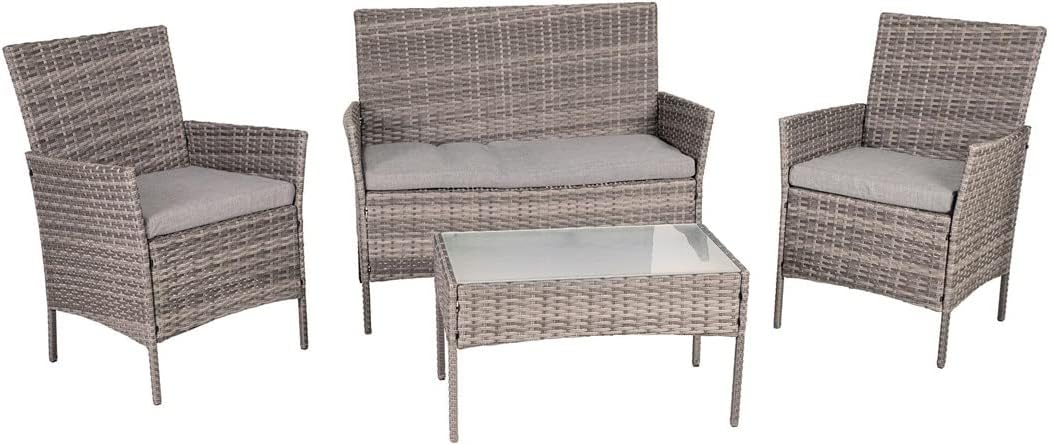 Greemotion Morelia Salon de Jardin 4 pièces en rotin synthétique avec Table, canapé, 2 fauteuils, Marron/Beige