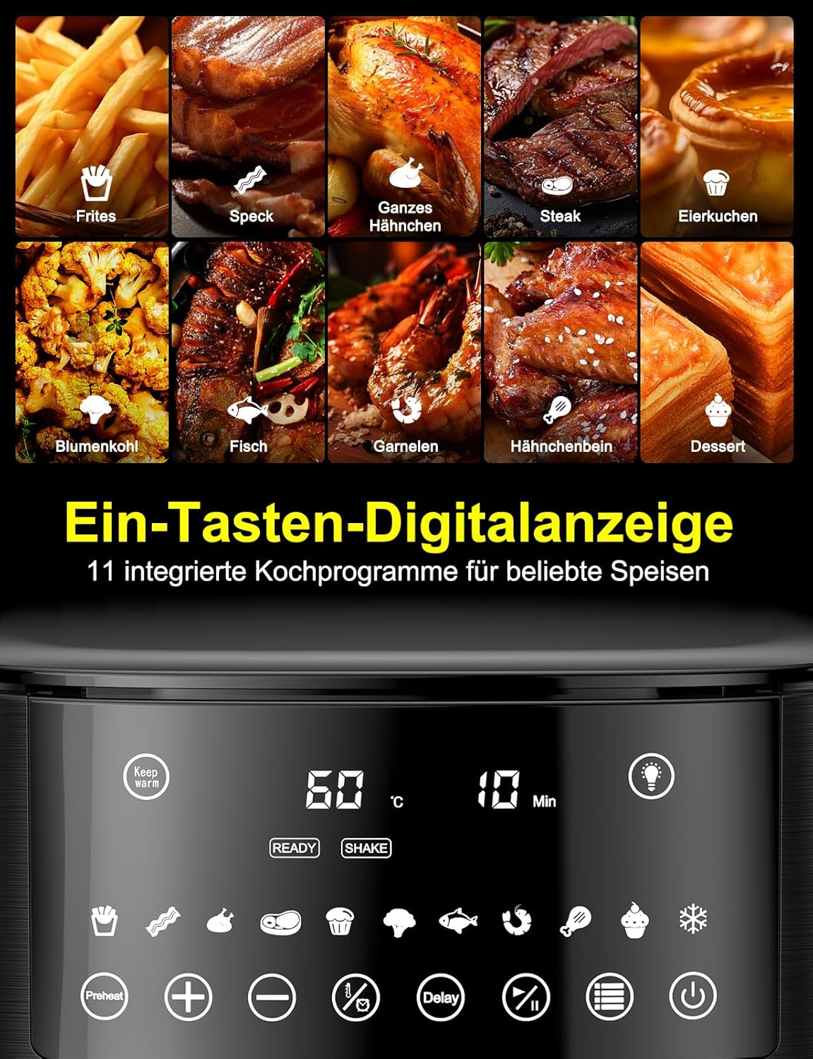 9L Dual Zone Air Fryer avec Fenêtre de Visualisation, Friteuse sans Huile avec 2 Tiroir, 9-in-1 Programmes de Cuisson, Écran Tactile, Fonction Rendez-vous, Faible en Grasses, Va au Lave-vaisselle