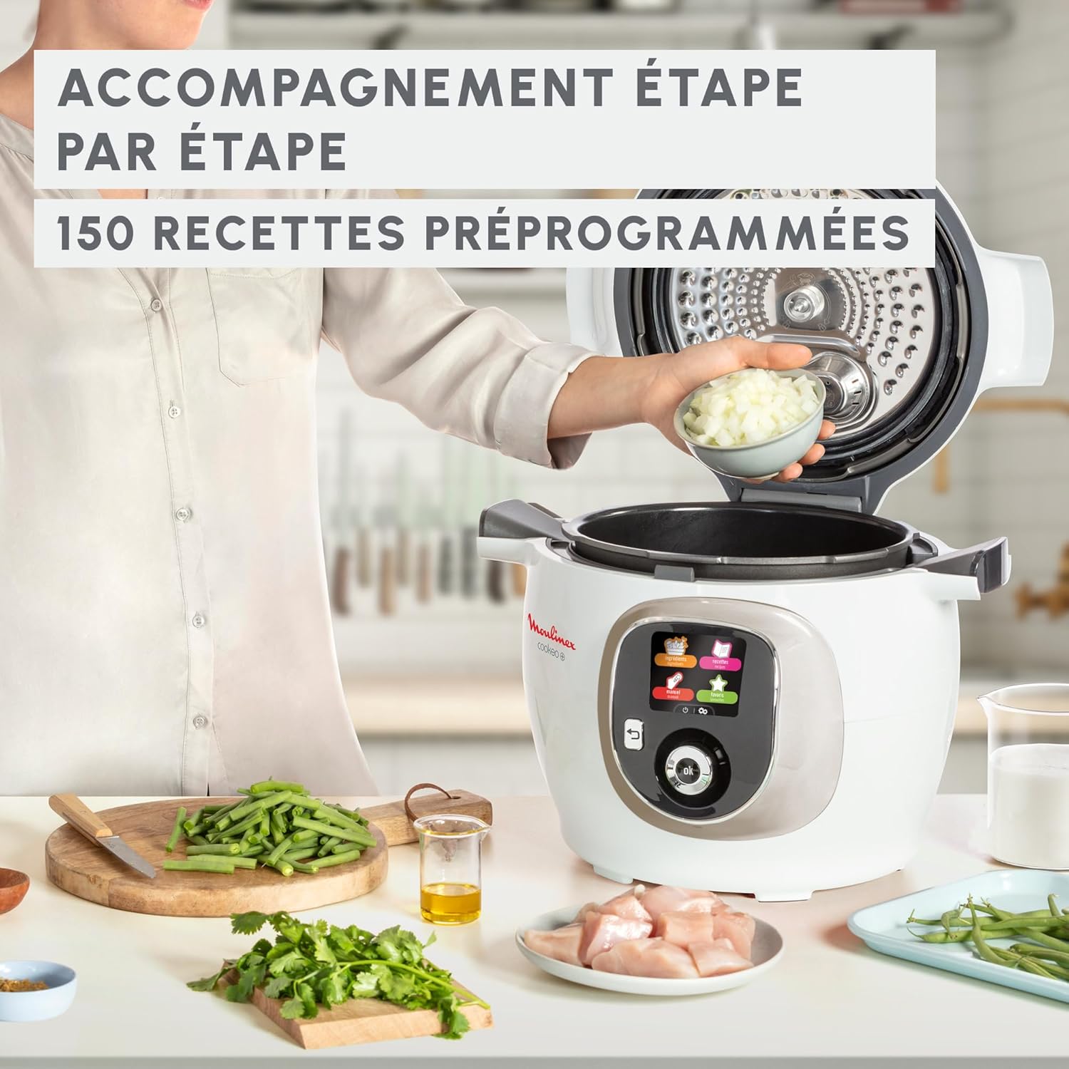 Moulinex Cookeo Mini Smart High Pressure Multicooker, 3L, 2 People, 150 Built-in Recipes, Unattended Cooking, Step-by-Step Guide, Compact, Moulinex App CE880410
