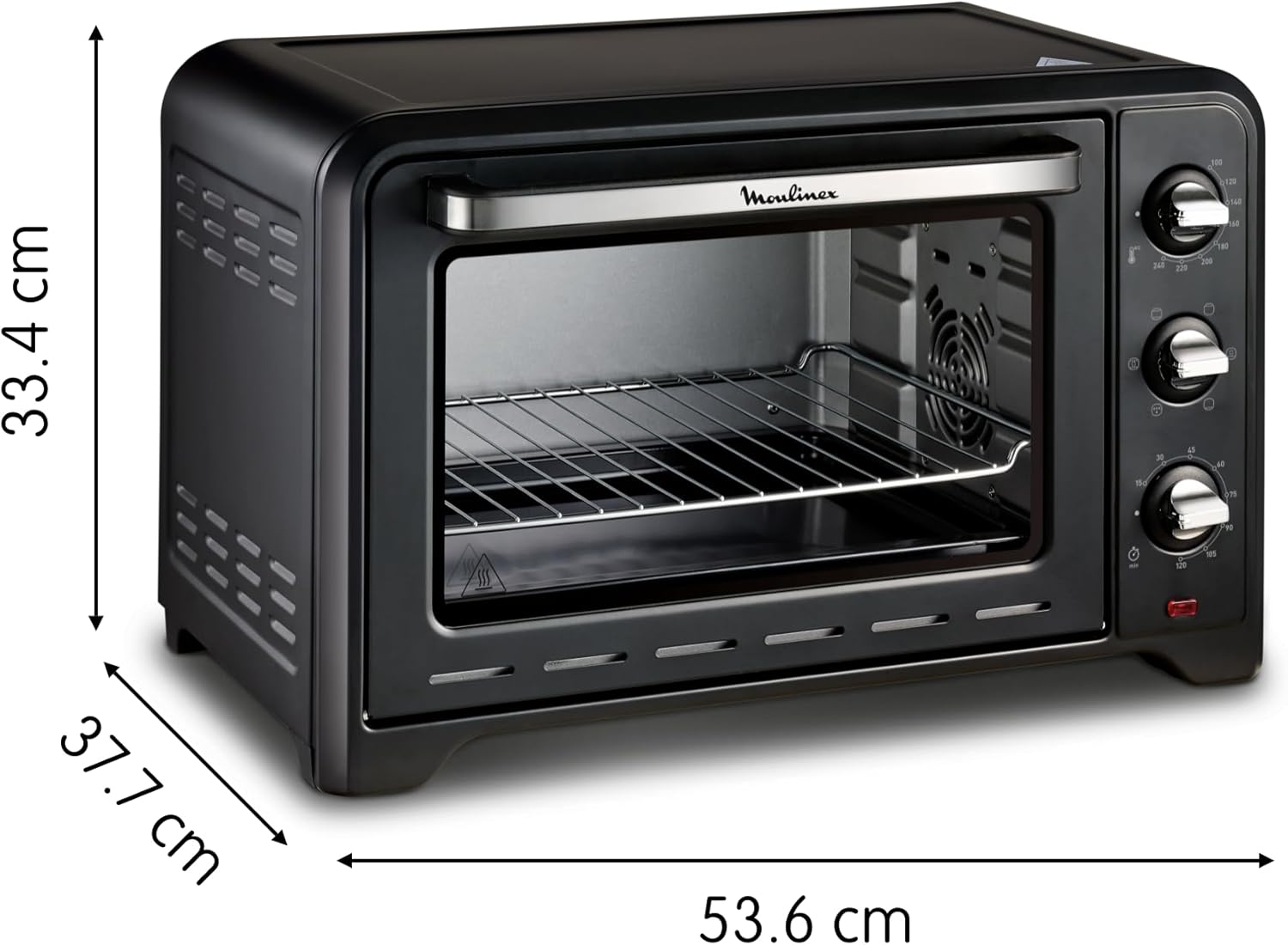 Moulinex Oven, 33 L, Rotating heat, Advanced convection, 6 cooking modes, Thermostat adjustable up to 240°C, Timer 120 min, Reversible grill, Silicone oven mitts, Optimo Black OX464811