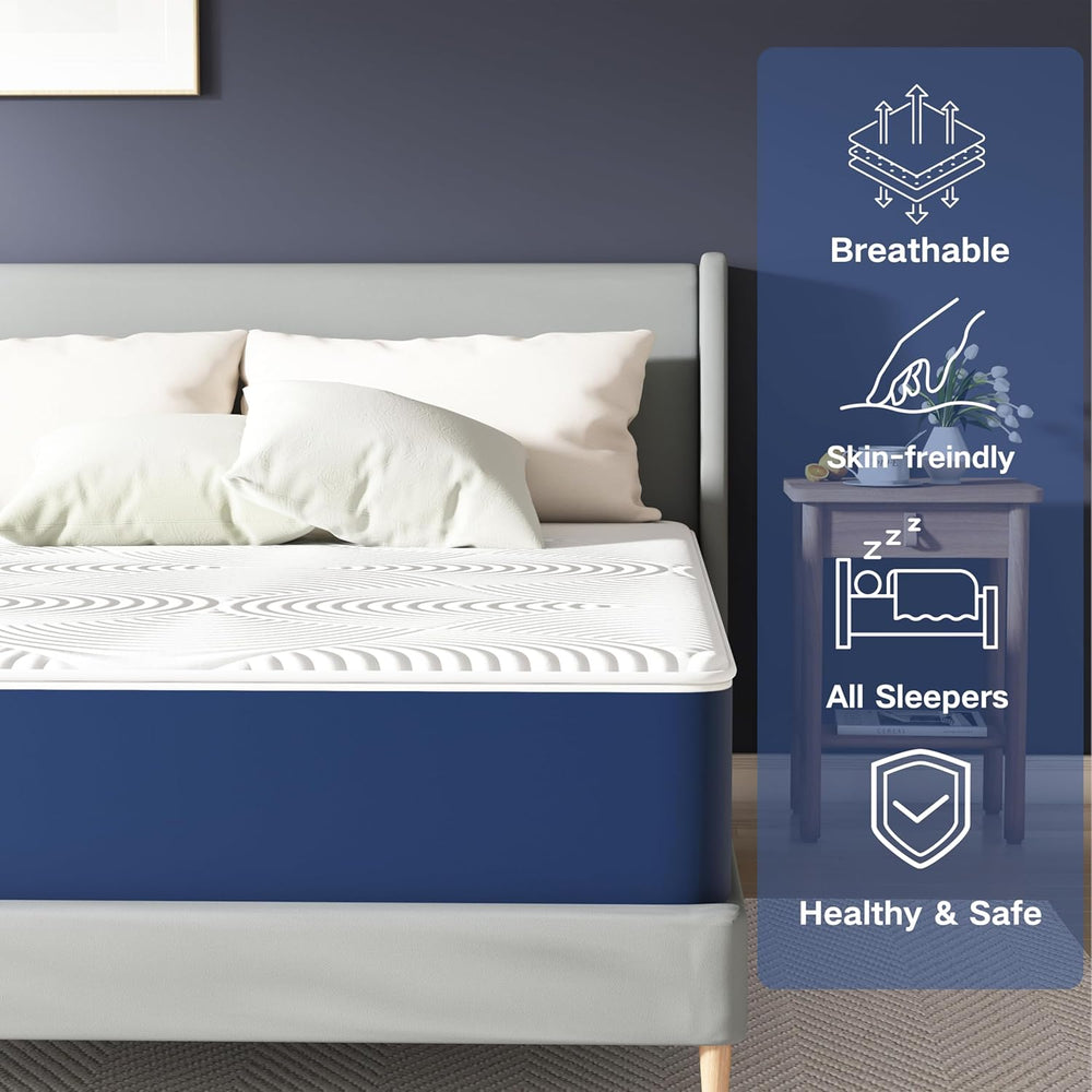 Matoresu Double Mattress 160 x 190 cm Memory Foam Height 25 cm Medium Rigid H3 Ergonomic 7 Zone Cold Foam Comfortable Breathable Fabric Cover