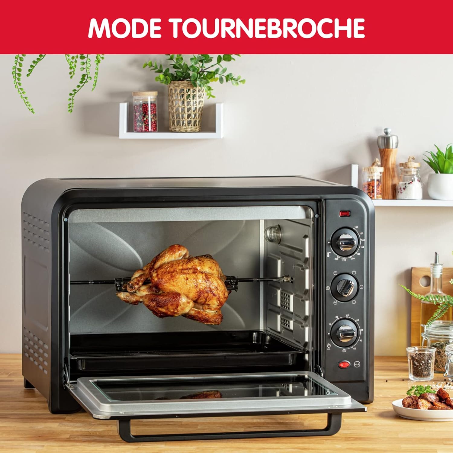 Moulinex Four électrique 39 L, 7 modes de cuisson, Chaleur tournante, Thermostat réglable jusqu’à 240° C, Tournebroche, Minuteur 120 min, Grille réversible, Optimo noir OX485810