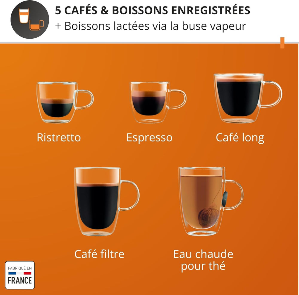 Krups Sensation C50, Machine à café grains, machine expresso, 5 boissons accès direct, Interface tactile, Facile à utiliser, Nettoyage automatique, Buse vapeur Cappuccino, Fabriqué en France EA910810