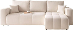 GREKPOL Canapé d'angle Convertible 145x248 à Gauche ou à Droite - Canapé 3 Places Convertible Beige avec Espace de Rangement