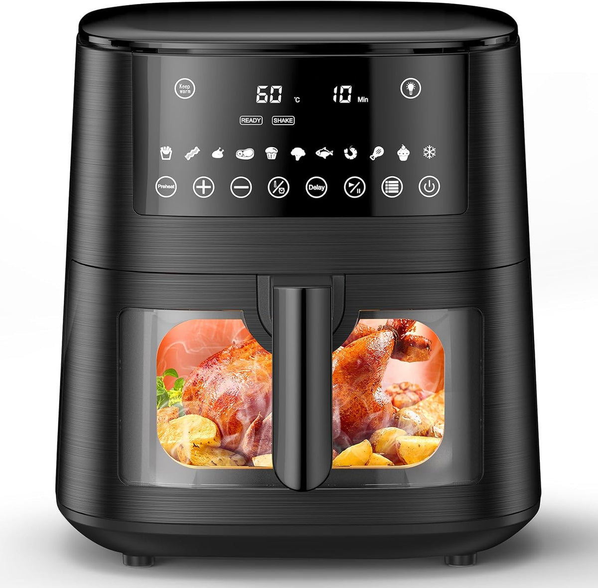 9L Dual Zone Air Fryer avec Fenêtre de Visualisation, Friteuse sans Huile avec 2 Tiroir, 9-in-1 Programmes de Cuisson, Écran Tactile, Fonction Rendez-vous, Faible en Grasses, Va au Lave-vaisselle