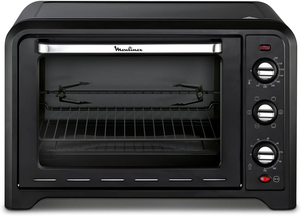 Moulinex Oven, 33 L, Rotating heat, Advanced convection, 6 cooking modes, Thermostat adjustable up to 240°C, Timer 120 min, Reversible grill, Silicone oven mitts, Optimo Black OX464811