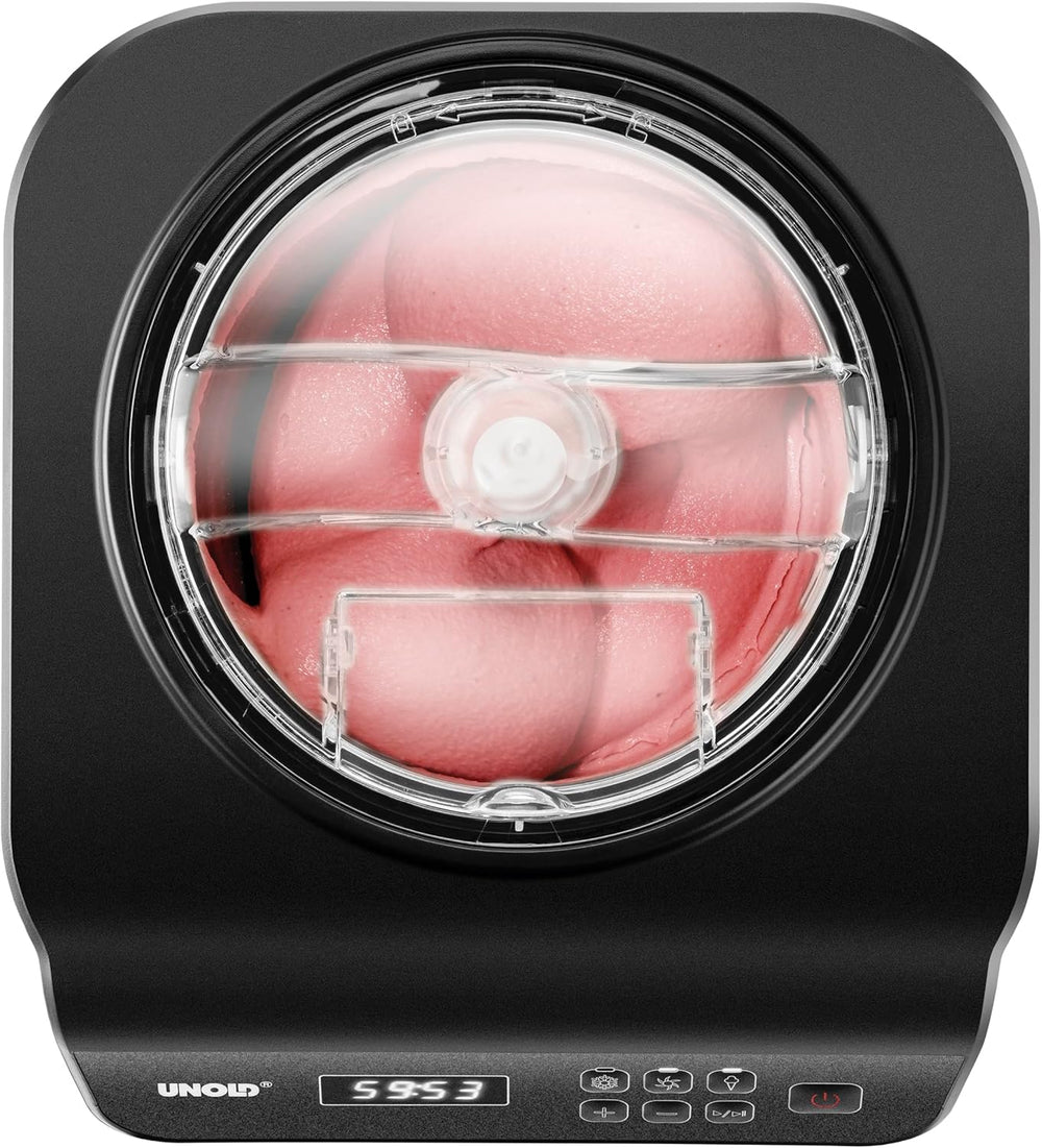 Unold Uno 48825 Sorbetière – Compresseur auto-refroidissant, entièrement automatique, 135 W, refroidissement à -35 °C, écran LCD, récipient en acier inoxydable, minuterie, compresseur