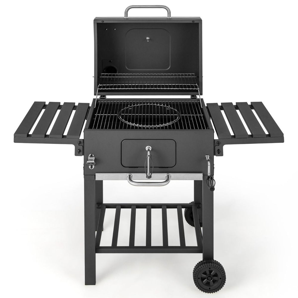 Barbecue à Charbon de Bois Portable avec 2 Tables d'Appoint Noir