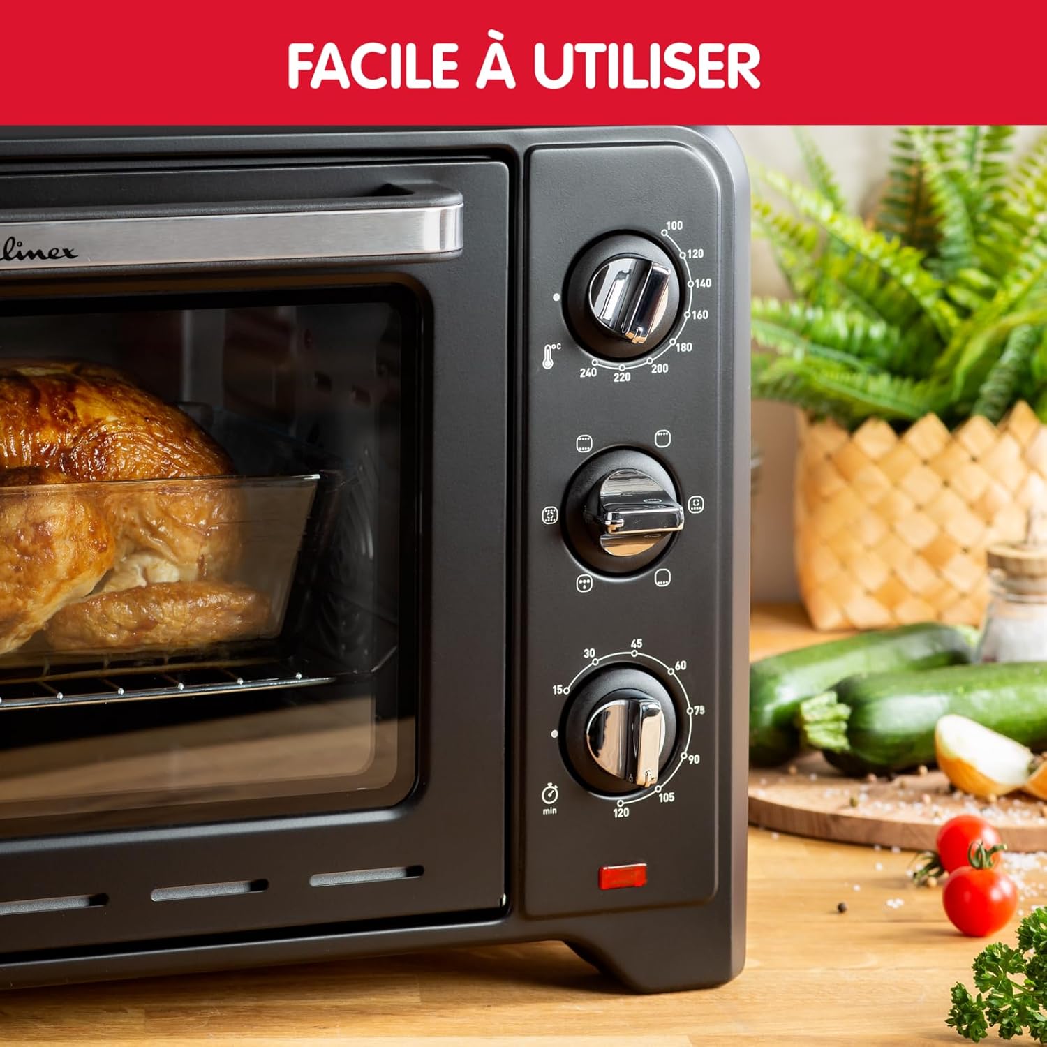 Moulinex Four électrique 39 L, 7 modes de cuisson, Chaleur tournante, Thermostat réglable jusqu’à 240° C, Tournebroche, Minuteur 120 min, Grille réversible, Optimo noir OX485810